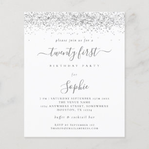 Budget Silver Glitter Girly 21:a partsinbjudan