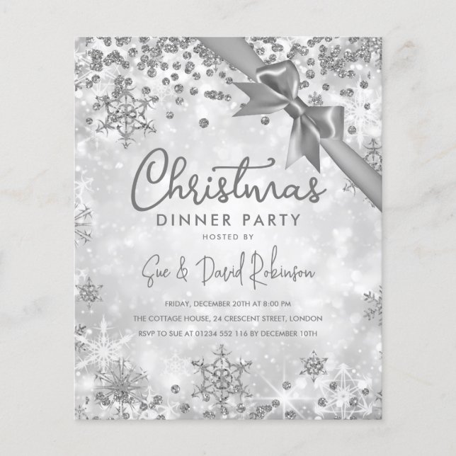 Budget Silver Glitter Julafton Winter Helgdag Inbj Flygblad (Framsidan)