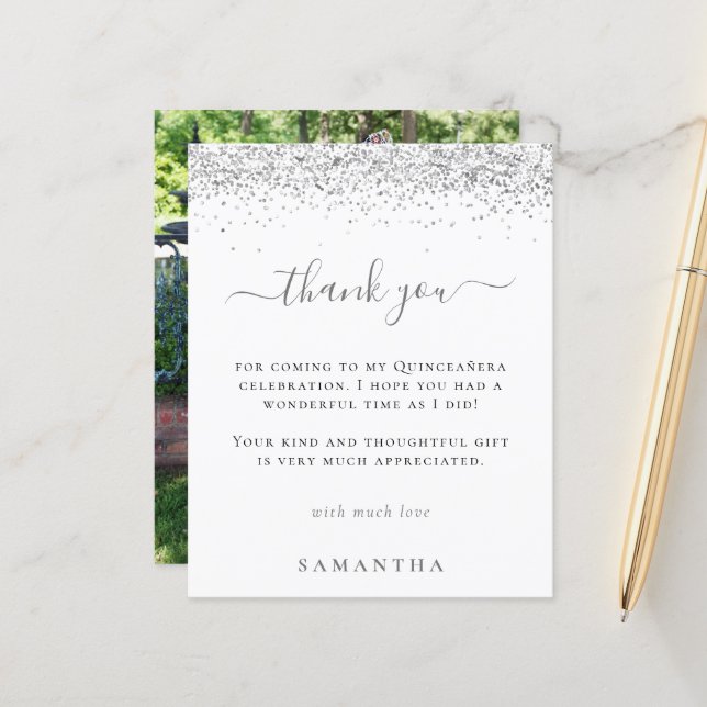 Budget Silver Glitter Photo Quinceanera Tack (Fram/Back In Situ)