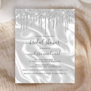 Budget Silver Glitter Satin Möhippa Inbjudan