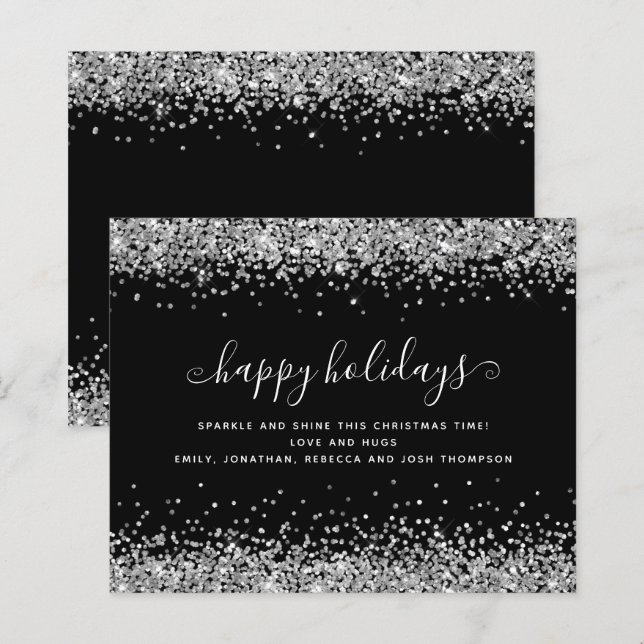 Budget Silver Glitter Svart Glad Jul Kort (Fram/baksida)