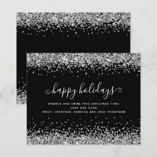 Budget Silver Glitter Svart Glad Jul Kort