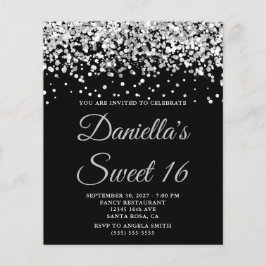 Budget Silver Glitter Svart Sweet 16 Inbjudan