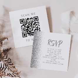 Budget Silver Glitter Vit Bröllops QR-kod RSVP Tilläggskort