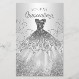 Budget Silver Gnistra Dress Quinceañera-inbjudan