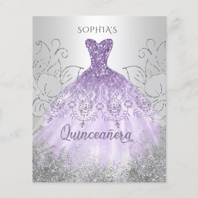 Budget Silver Lila Dress Quinceañera-inbjudan (Framsida)