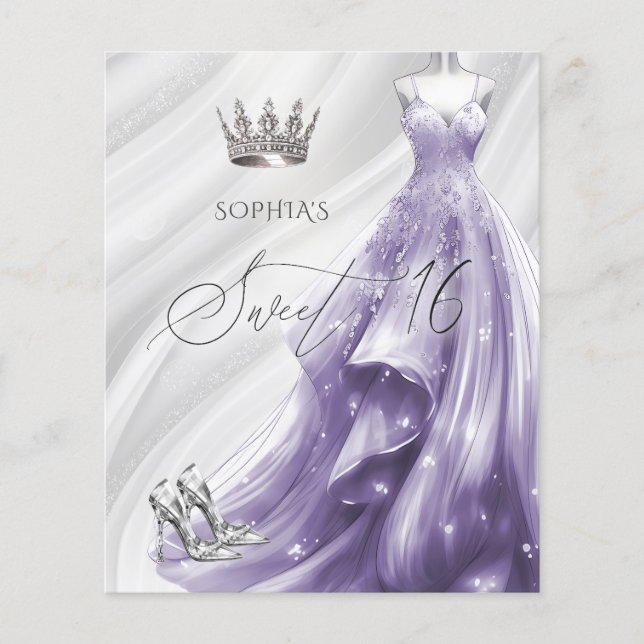 Budget Silver Lila Dress Sweet 16-inbjudan (Framsida)