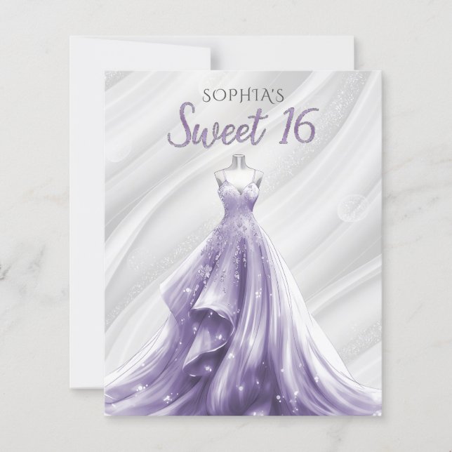 Budget Silver Lila Dress Sweet 16 inbjudan (Framsida)