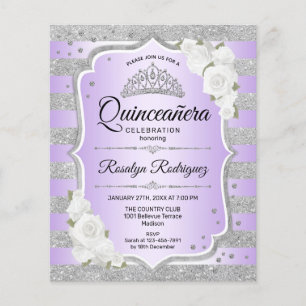 Budget Silver Lila Quinceanera-inbjudan Flygblad