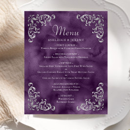 Budget Silver Lila Vintage bröllop Menu