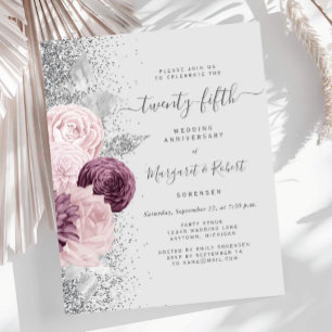 Budget Silver Mauve Blommig 25-årsjubileum