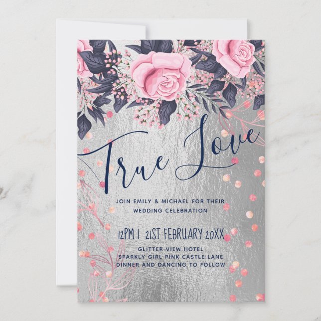 BUDGET Silver Rosegold Navy Rosa Metallic Bröllop (Framsida)