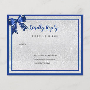 Budget silver royalblå elegant båge bröllop RSVP