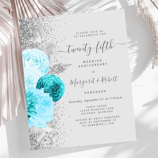 Budget Silver Teal Floral 25th Anniversary Party (Skapare uppladdad)