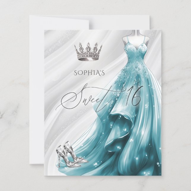Budget Silver Teal Glitter Klänning Sweet 16 Inbju (Framsida)