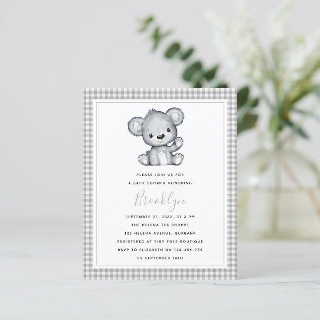 BUDGET Silverbjörn Baby Shower-inbjudan (Stående Fram)