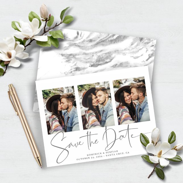 BUDGET Silvermarmor Spara datum-anmälan (BUDGET Silver Marble Save the Date Announcement)