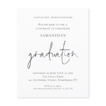 Budget Simple Black White Grad Luncheon-inbjudan