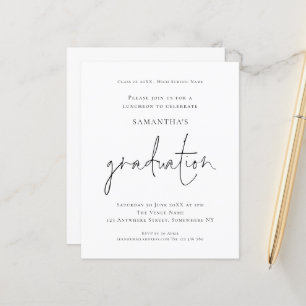 Budget Simple Black White Grad Luncheon-inbjudan