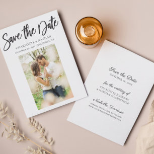 Budget Simple Black White Photo Save the Date Card Inbjudningar