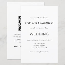 Budget Simple Black White QR Code Wedding bjudande