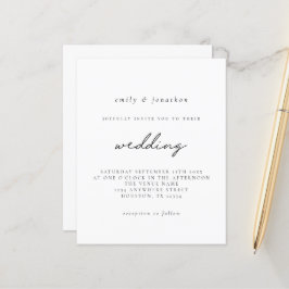 Budget Simple Black White Script-bröllop - inbjuda