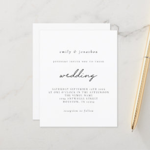 Budget Simple Black White Script-bröllop - inbjuda