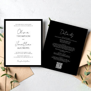 BUDGET Simple Black White Script QR Code Bröllop