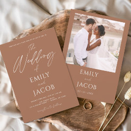 Budget Simple Bröllop Photo Terracotta Script