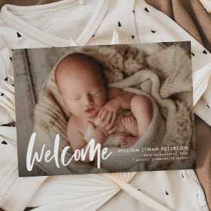 Budget Simple Calligraphy Baby Three Photo Birth Meddelande