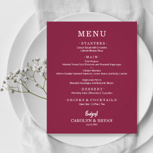 Budget Simple Elegant Cranberry Bröllop Menu