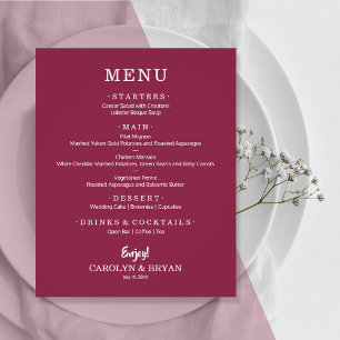Budget Simple Elegant Cranberry Bröllop Menu Flygblad