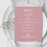 Budget Simple Elegant Dusty Ro Bröllop Menu<br><div class="desc">Ett prisvärt pappert middagsmenykort på dammiga ro med dina matval i chic, vitt brev är perfekt för ett modernt bröllopsmöte, bröllop-repetitionsmiddag, årsdag party eller speciella evenemang med en sittande middag. Mått 4, 5 x 5, 6 tum (eller välj mellan 2 andra storlekar) tryckt på 110 lb papper vikt. Kuvert är...</div>