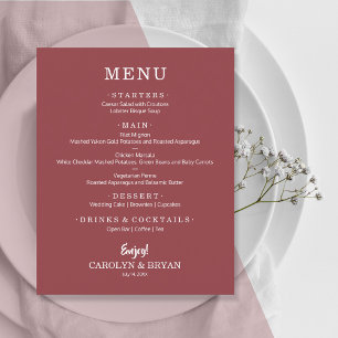 Budget Simple Elegant Terra Ro Bröllop Menu Flygblad