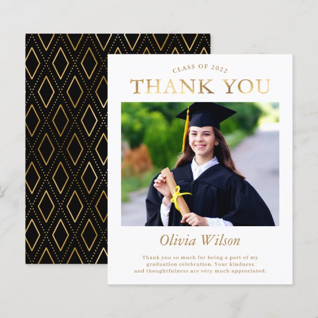 Budget Simple Guld Photo Studenten Tack (Fram/baksida)