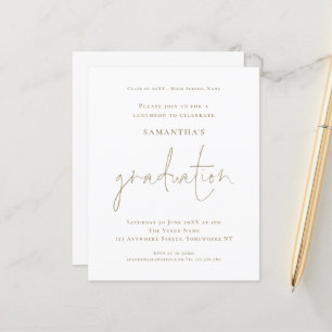 Budget Simple Guld White Grad Luncheon-inbjudan