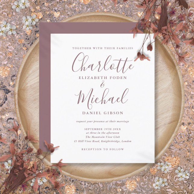 Budget Simple Mauve Script-bröllopsinbjudan (Budget Simple Mauve Script Wedding Invitation)