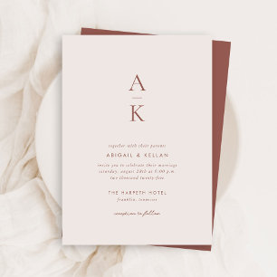 Budget Simple Modern Brown Monogram Bröllop Inbjudningar