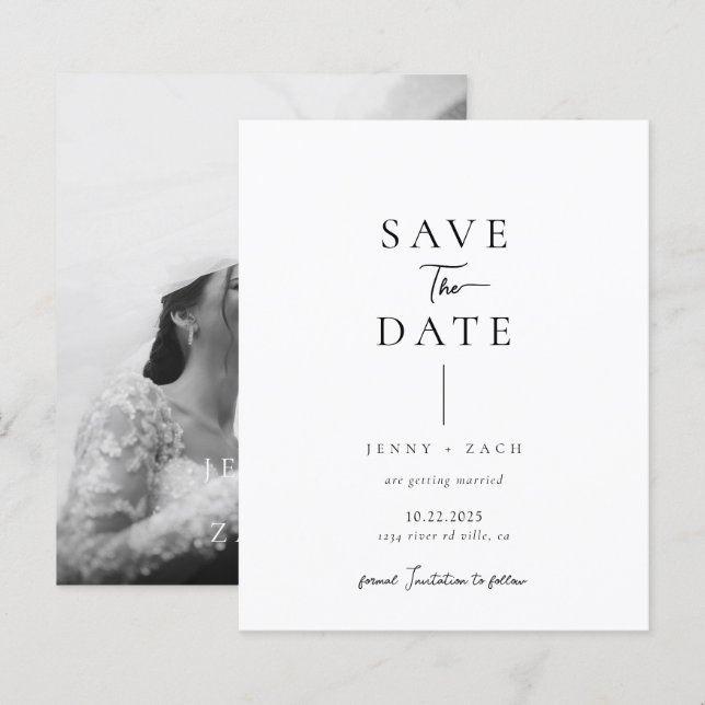 BUDGET Simple Modern Photo Wedding Save the Date (Fram/baksida)