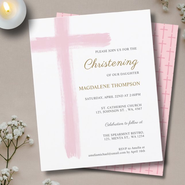 Budget Simple Pink Cross Girl Christening Baptism (Skapare uppladdad)