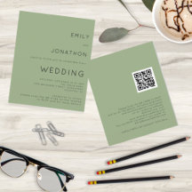 Budget Simple Sage Grönt QR Code Wedding bjudande