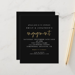 Budget Simple Script Guld Black Förlovning Inbjuda