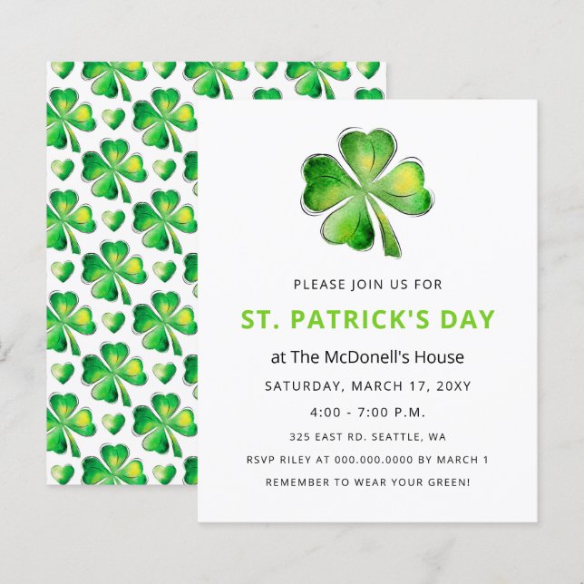Budget Simple Shamrock-inbjudan för St patricks da (Fram/baksida)