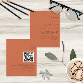 Budget Simple Terracotta QR Code Wedding bjudande 