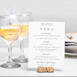 Budget Simple Text Black White Bröllop Menu<br><div class="desc">OBSERVERA ATT DET FINNS EN meny per lakan. Enkel text, svart, vit Bröllop-meny. Ett budgetmässigt prist mindre än 4, 5 x 5, 6 tum alternativ. Finns i ett SEMI-GLOSS 110 lb-kort LAGRAR, vilket är standardalternativet (tjockare för inbjudningar, ungefär lika tjockt som ett vykort), ELLER ett SATIN AVSLUTAR 80 lb THIN...</div>