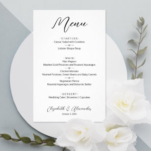 Budget Simple White Bröllop Menu Flygblad