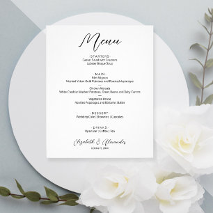 Budget Simple White Bröllop Menu Flygblad