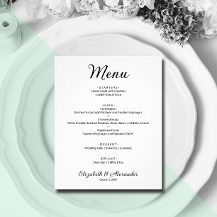 Budget Simple White Bröllop Menu Flygblad