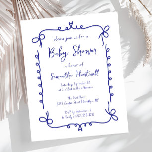 Budget Sjöblå Handskriven Pojke Baby Shower Inbjud