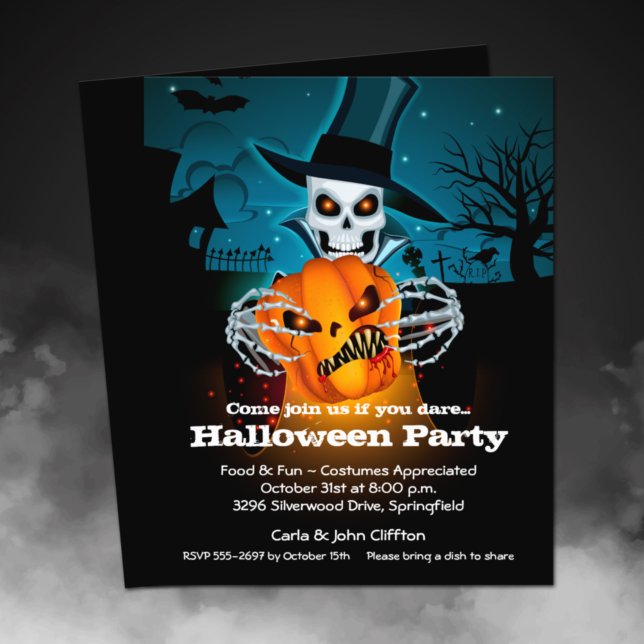 Budget Skeleton Halloween-inbjudan Flygblad (Printed on affordable THIN 80 lb flyer paper - heavier paper available in our collection.)